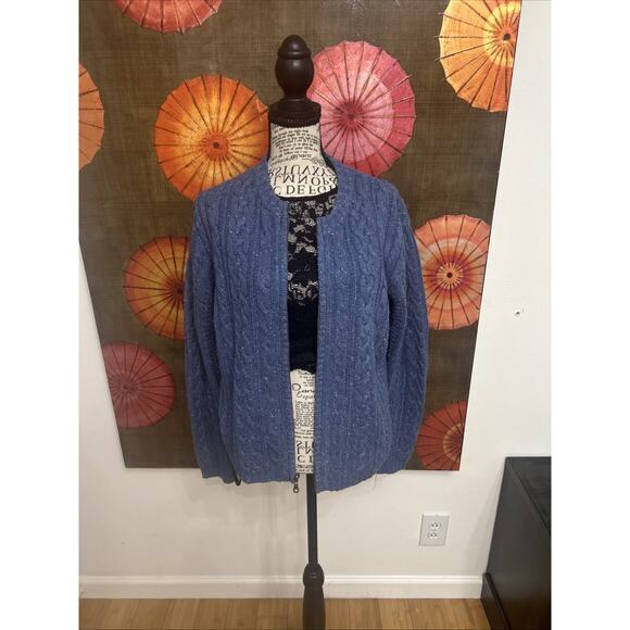 Woman’s Silk & Wool Blue Zip Up Cardigan Preppy Grandpa Grunge Sz M - Picture 2 of 8